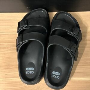 ASOS Black Double Buckle Slides